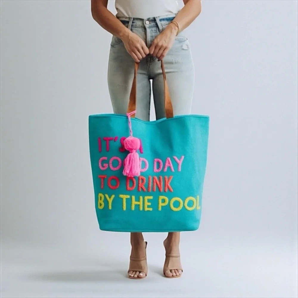 Beach Tote Bag “It’s a Good Day to Drink by the Pool” Canvas NWT